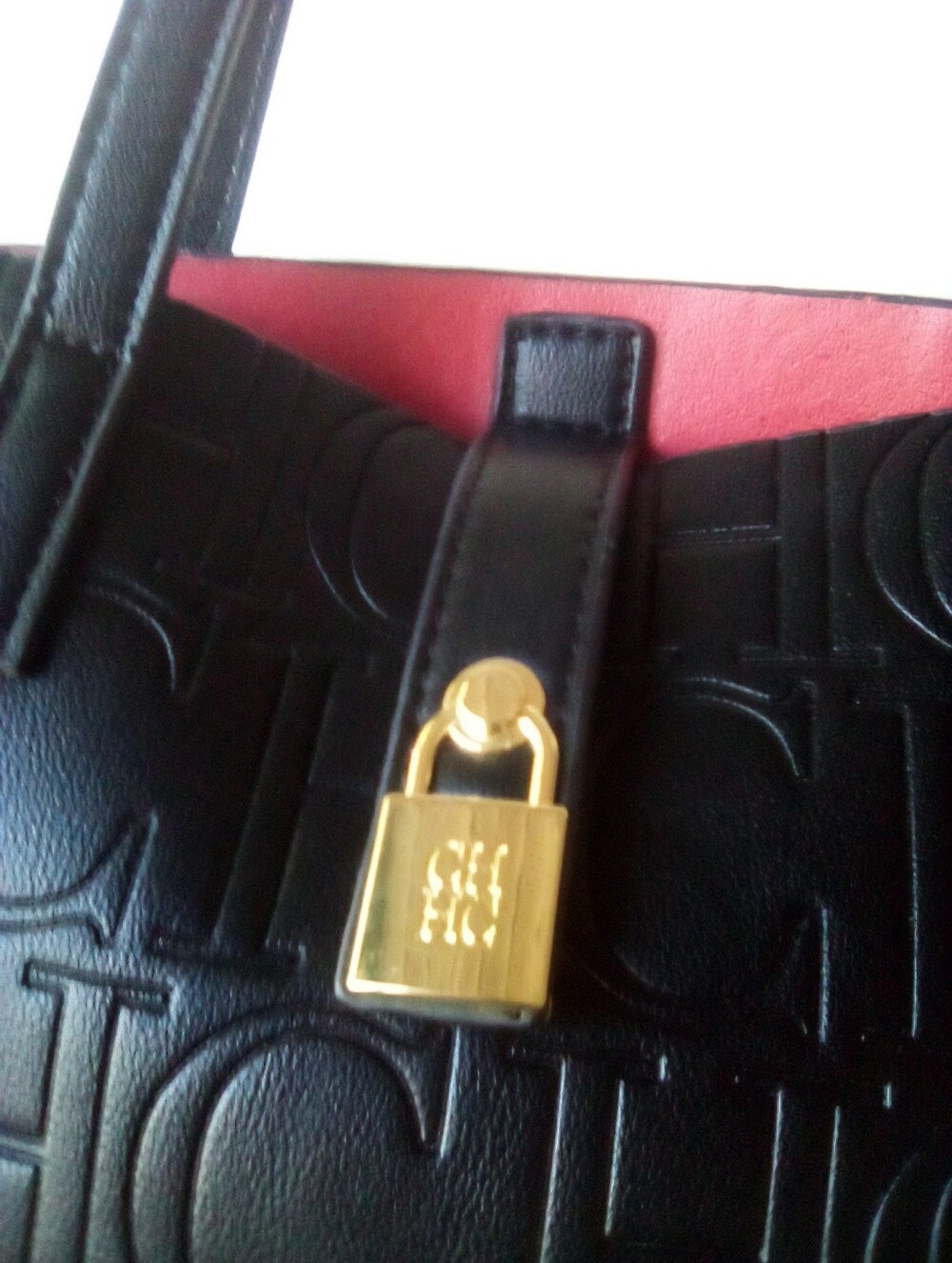 Women’s Embossed CHCH Logo Tote Bag in Black with Red Interior - Picture 4 of 10